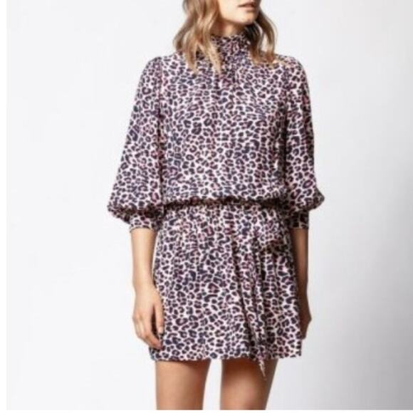 Zadig & Voltaire Size XS Rivali Leo Dress Wild Pink Leopard NWT Mini Chic Modern - Picture 1 of 14
